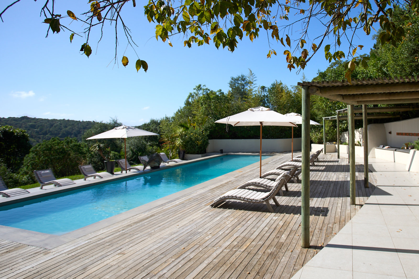 A quiet corner of the pool deck at Hog Hollow